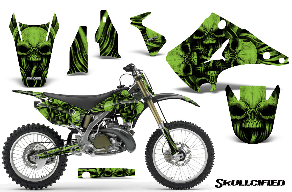 Kawasaki KX125 KX250 03-12 Graphics Kit Skullcified Green BB NP